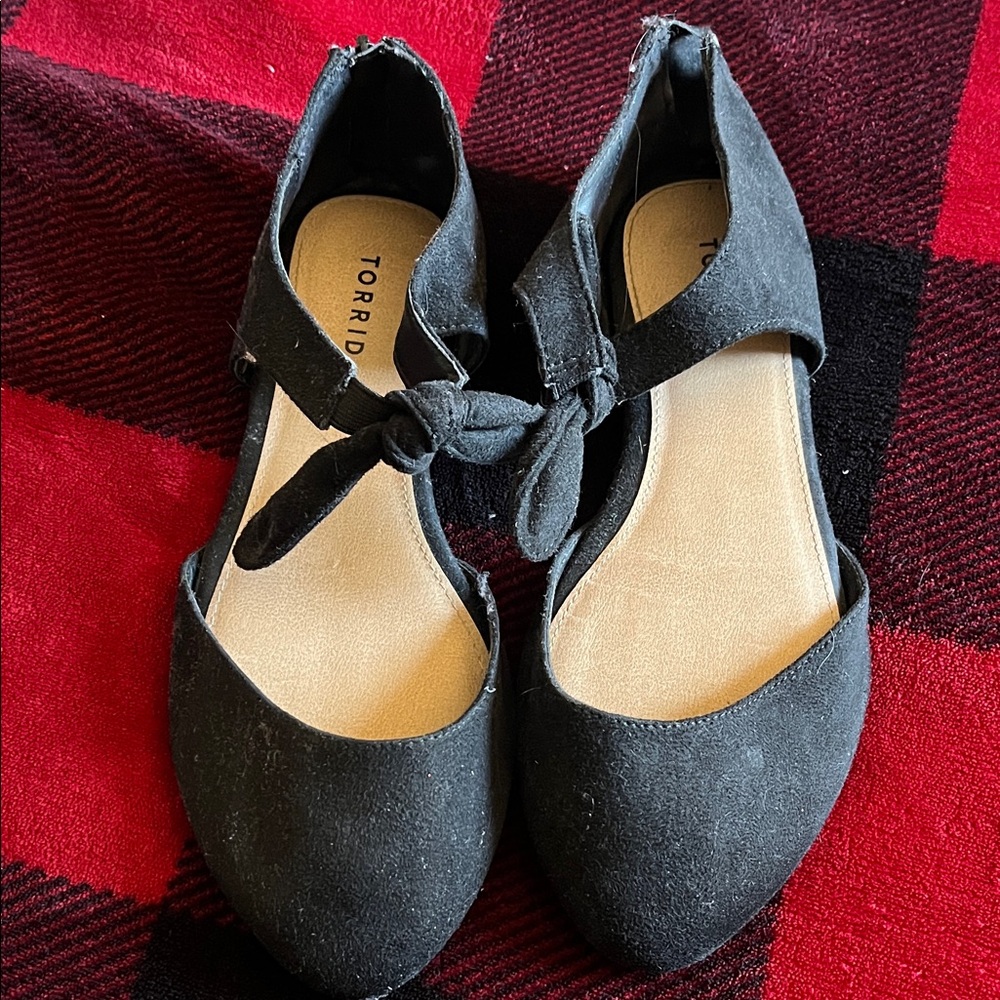 torrid Black Ankle Tie Flats with Bow